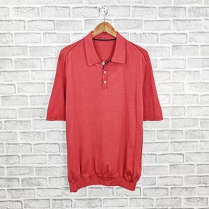 ZILLI Men's Cotton Silk knit polo shirt alligator trim collar in rust red sz 48